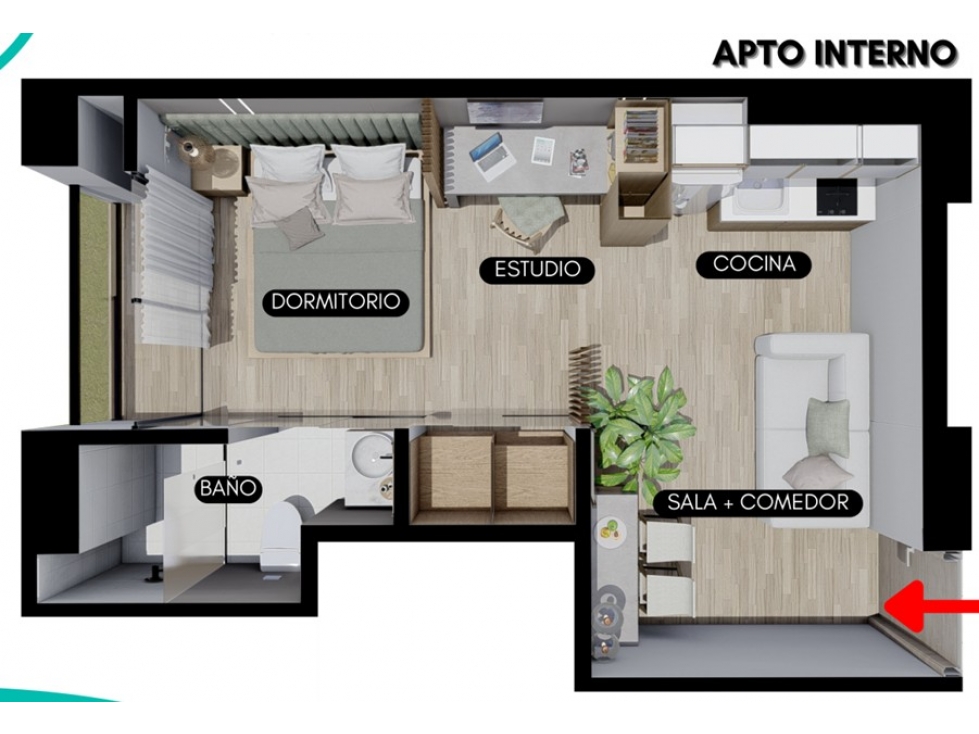 VENTA DE APARTAESTUDIO A ESTRENAR EN QUINTA PAREDES — foto 2