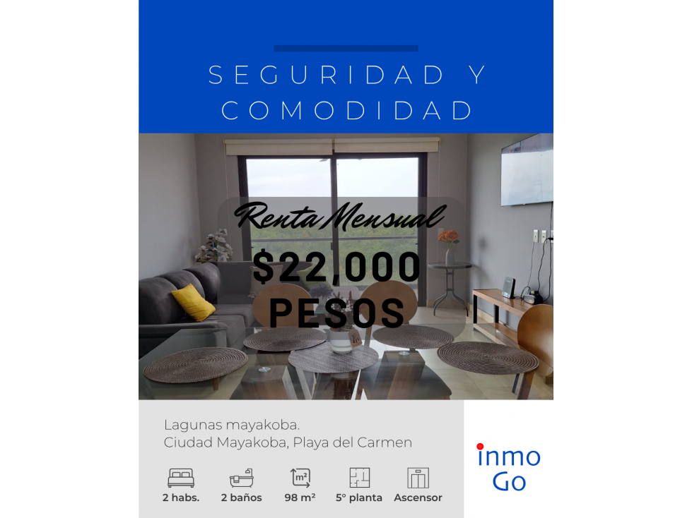 Departamento Renta Amueblado Laguna Mayakoba 2habitaciones $22mil - 1