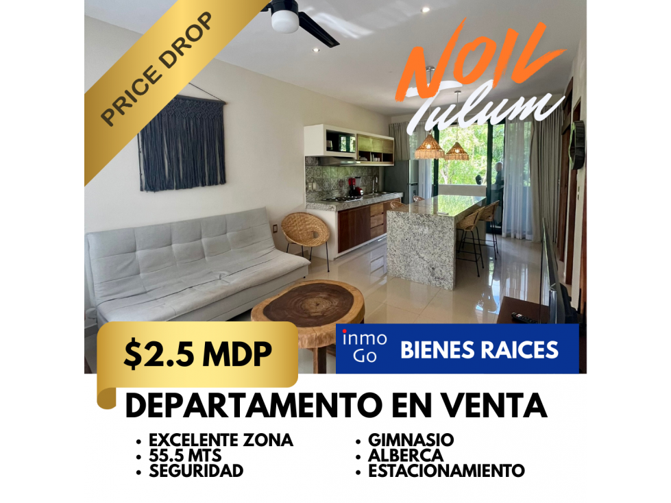 Departamento V: $2.5 MDP R:$11,500 amueblado Noil Tulum, 1Habitacion