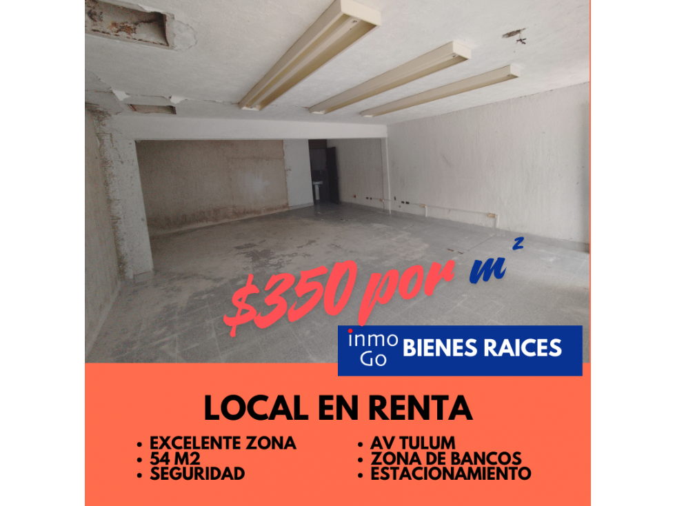 Renta Local Comercial Cancún, Av Tulum Sm 20 $18,900 mil + IVA 54m2 - 4