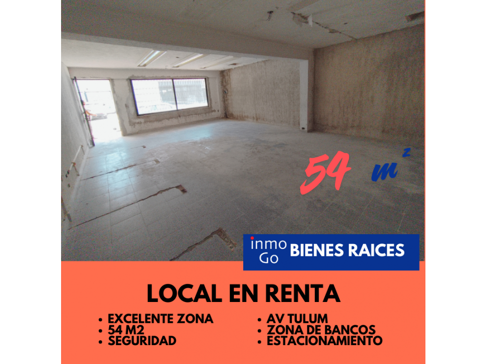 Renta Local Comercial Cancún, Av Tulum Sm 20 $18,900 mil + IVA 54m2 - 5