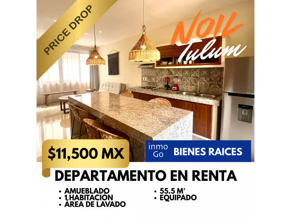 Departamento V: $2.5 MDP R:$11,500 amueblado Noil Tulum, 1Habitacion — foto 2