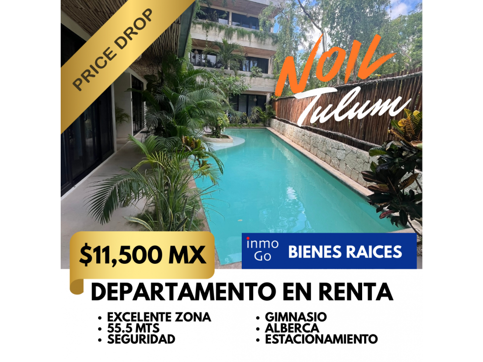 Departamento V: $2.5 MDP R:$11,500 amueblado Noil Tulum, 1Habitacion — foto 3