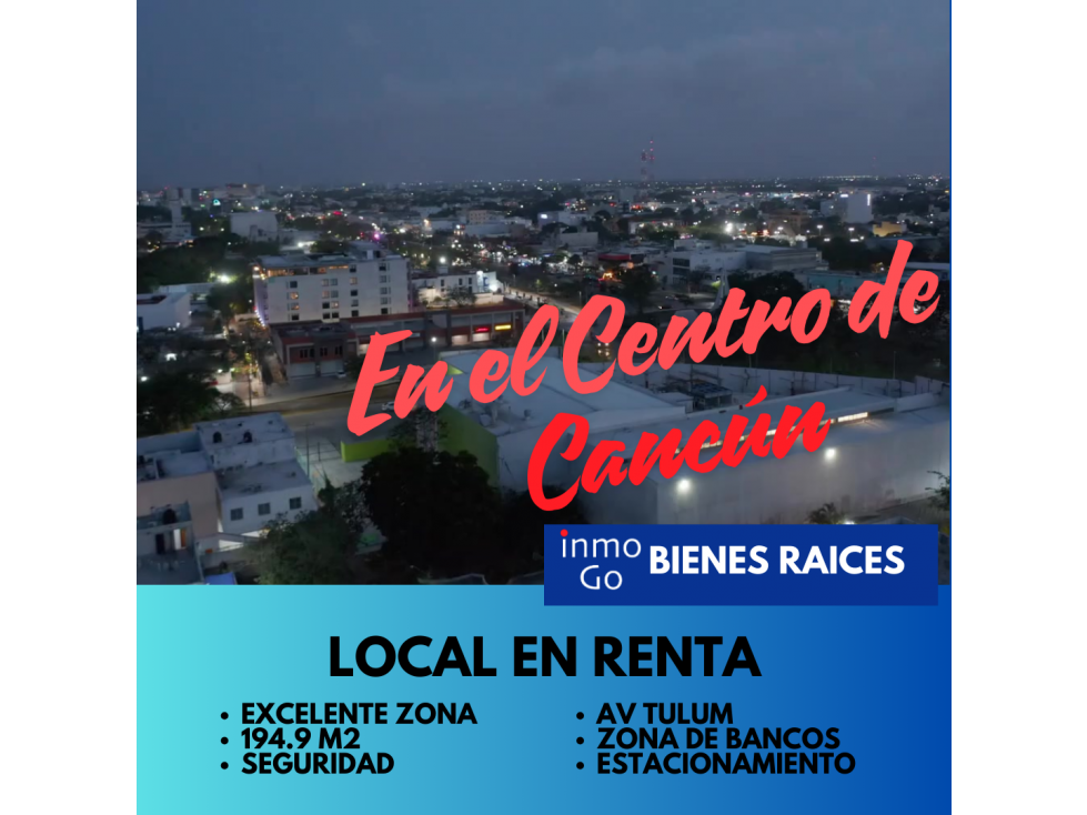 Renta Local Comercial Cancún, Av Tulum Sm 20 $67,900 mil + IVA 194.9m2 - 2