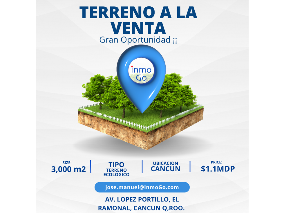 Venta Terreno Ecológico Cancun. El Pedregal 3000m2 1.1 MDP - 1