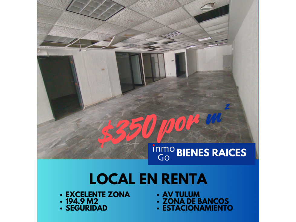 Renta Local Comercial Cancún, Av Tulum Sm 20 $67,900 mil + IVA 194.9m2 - 5