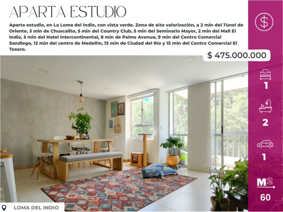 Aparta estudio en venta en La Loma del indio