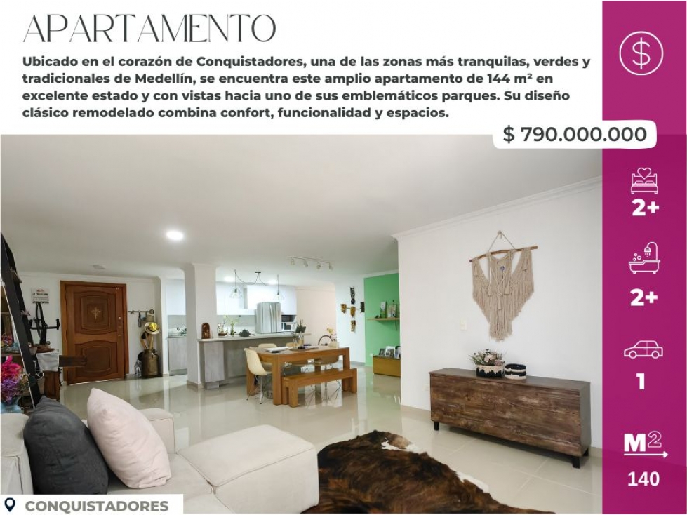 Apartamento Clásico Remodelado con Vista a Parque en Conquistadores