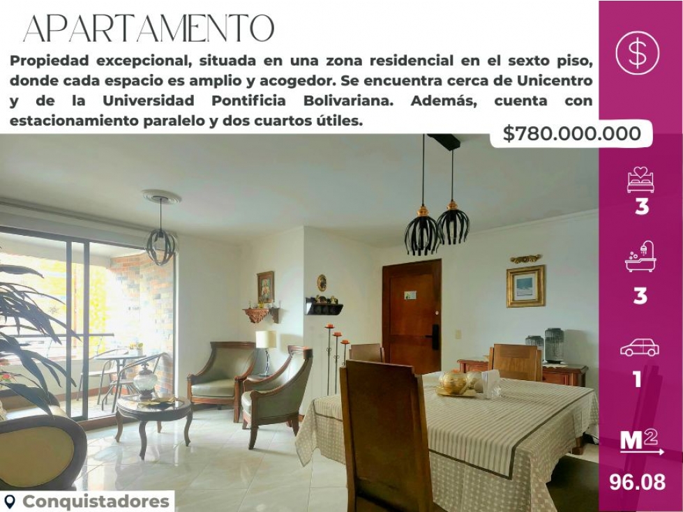 Apartamento en venta en conquistadores, Medellín, cerca a unicentro