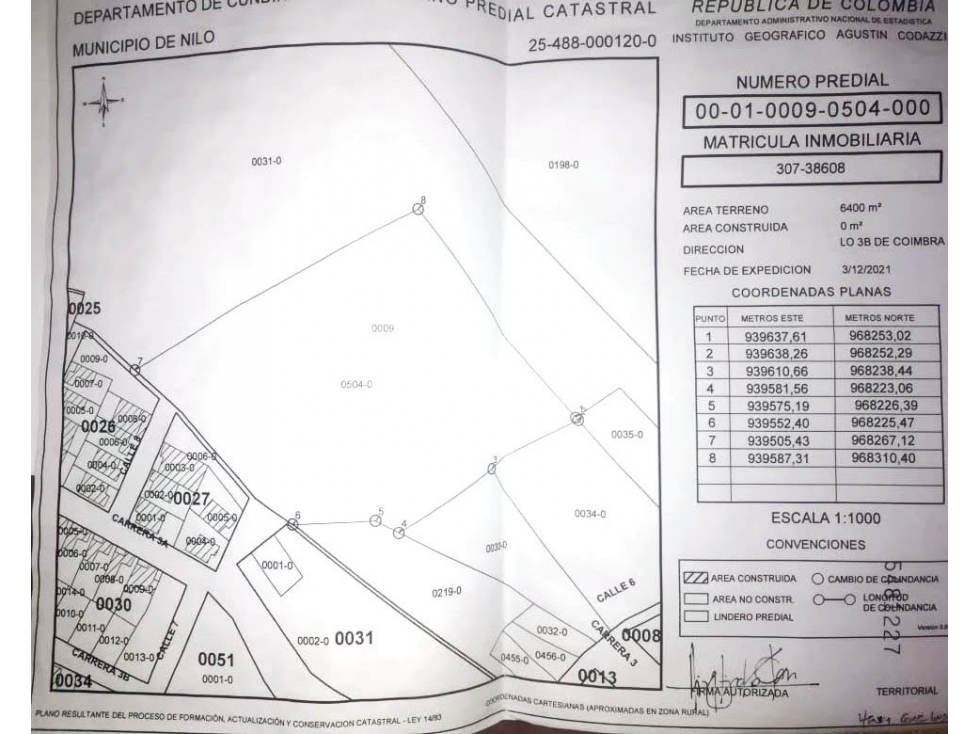 Vendo Lote Nilo Cund/marca+excelente vista a las montañas+6.400 ms2 - 2