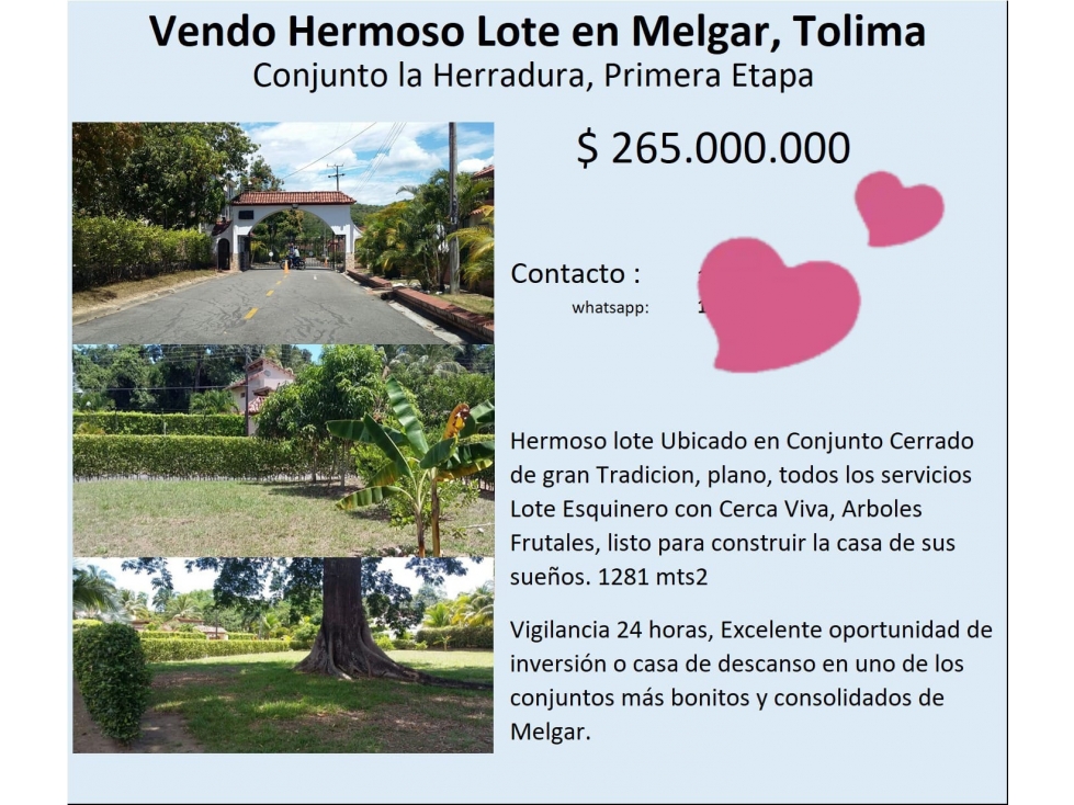 SE VENDE LOTE O SE PERMUTA EN MELGAR TOLIMA POR PROPIEDAD EN PEREIRA