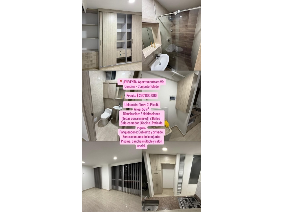 SE VENDE APARTAMENTO CONDINA AREA 58M2 SECTOR MAYOR VALORIZACION