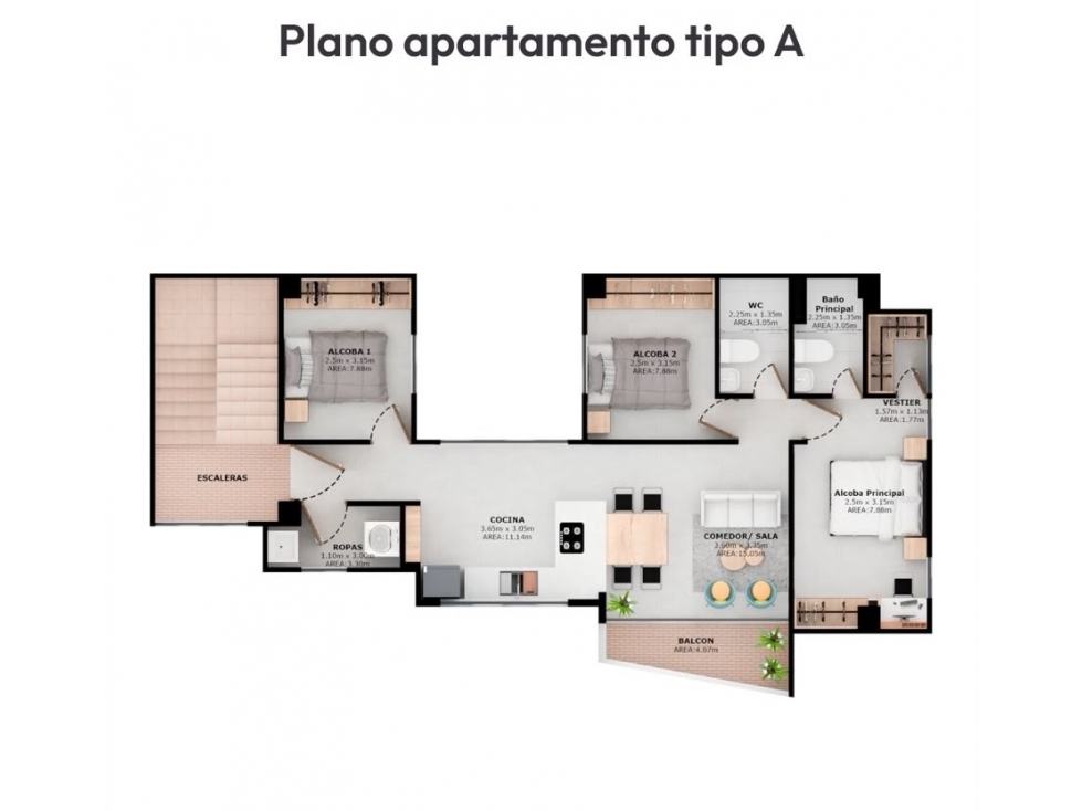 APARTAMENTO EN VENTA EN BELÉN LA GLORIA POR INSTITUTO SAN CARLOS - 201 — foto 6