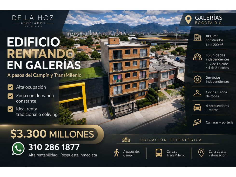 SE VENDE EDIFICIO EN GALERIAS - TEUSAQUILLO DE 16 APTOS