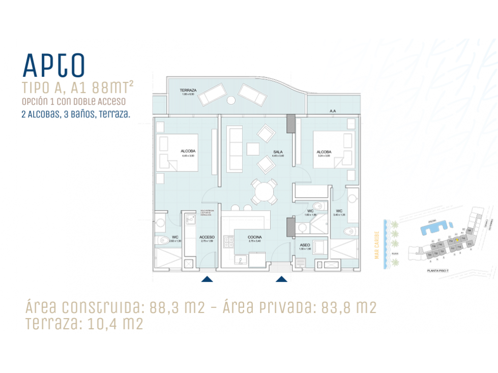 SE VENDE APARTAMENTO TURÍSTICO DE DOS ALCOBAS, PRIMERA LÍNEA DE MAR - 2