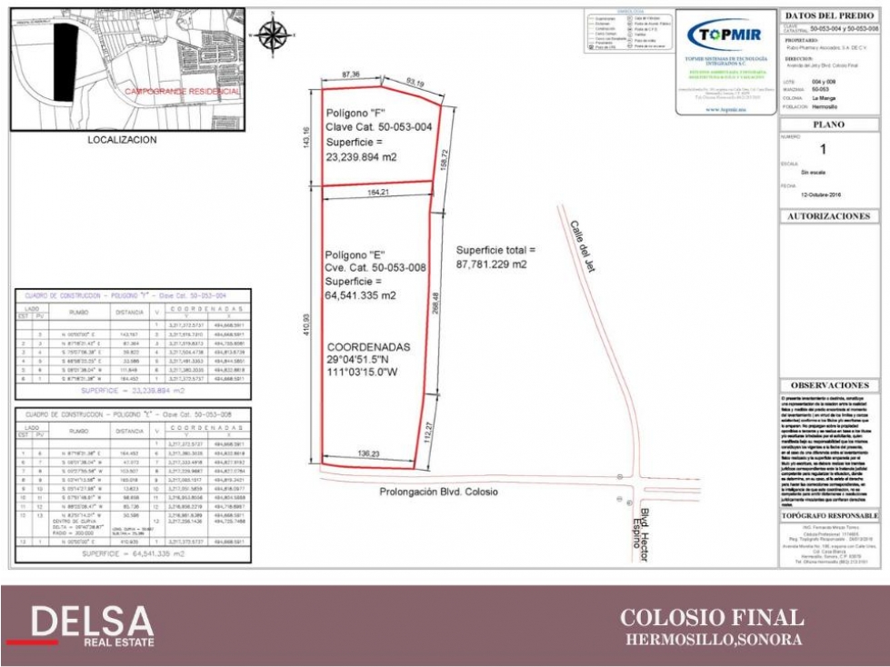 TERRENO EN VENTA | BLVD. COLOSIO