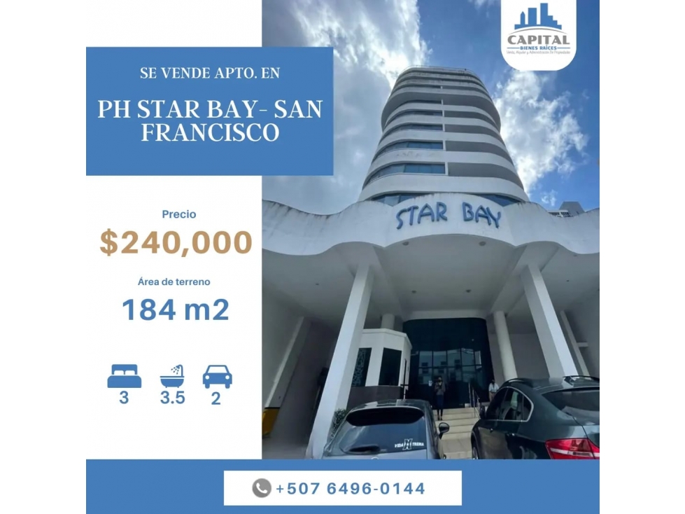 SE VENDE APARTAMENTO EN PH STAR BAY, SAN FRANCISCO