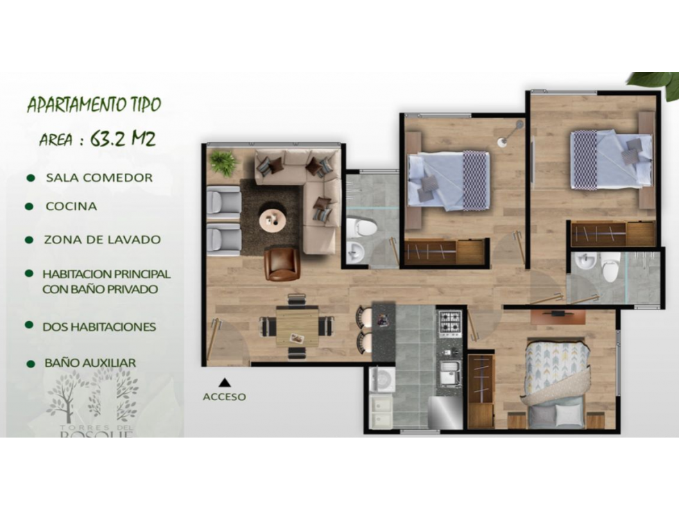 VENTA DE APARTAMENTO EN OBRA GRIS TORRES DEL BOSQUE 3 - 1