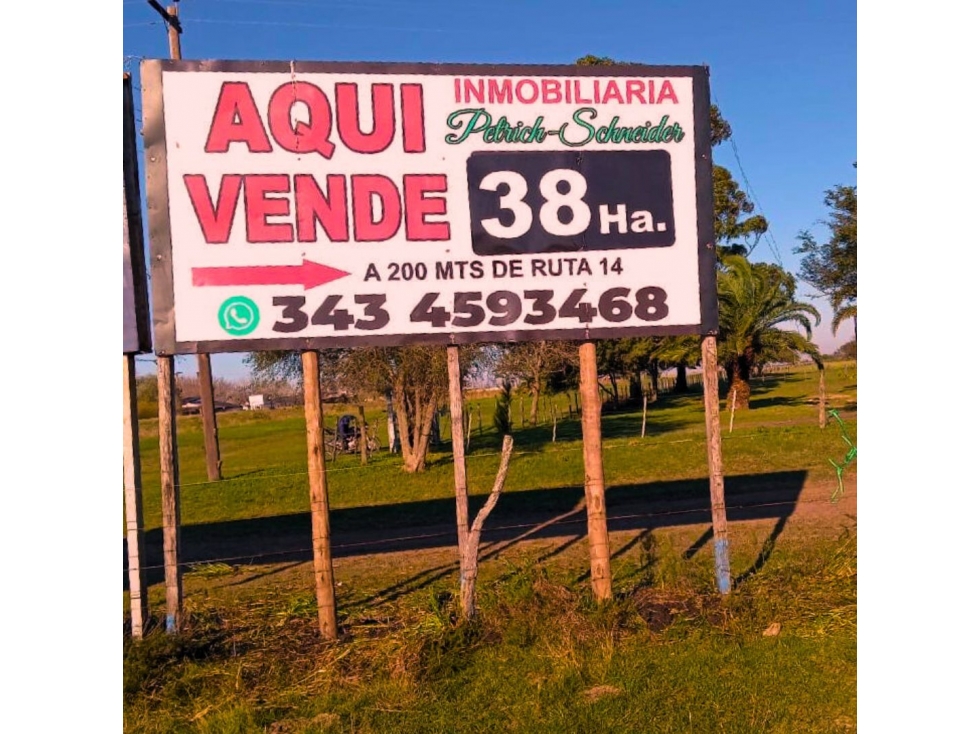 Se venden 38 Ha. de campo a 200 metros de Ruta Nacional N° 14 - 2