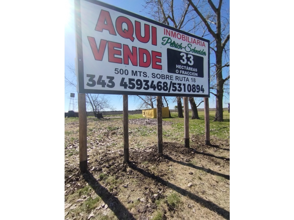 Se vende 33 has de campo con 26 has de chacra Ruta Nacional N°18 - 3