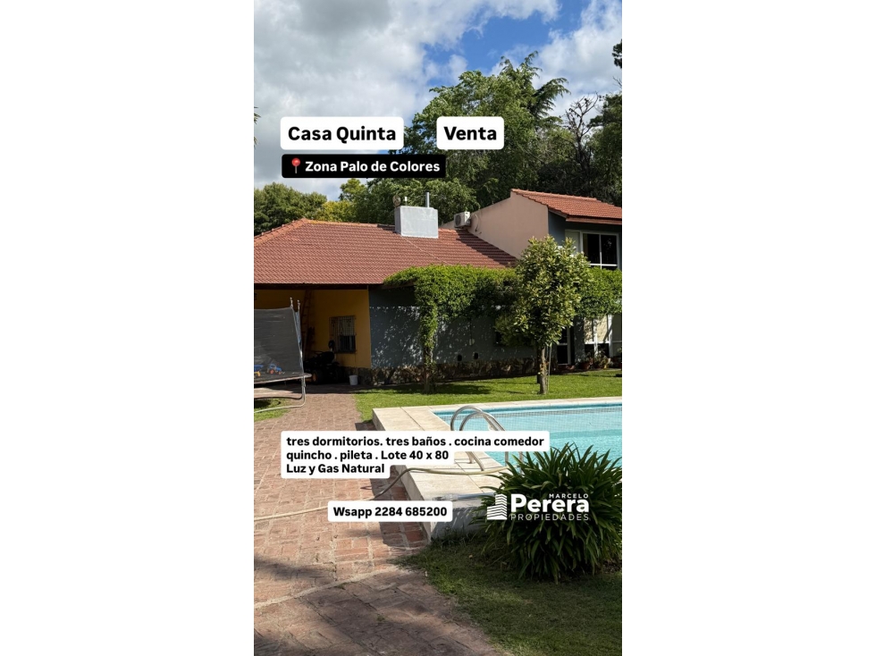 Venta | Casa Quinta | 3 dorm | Zona Palos de Colores