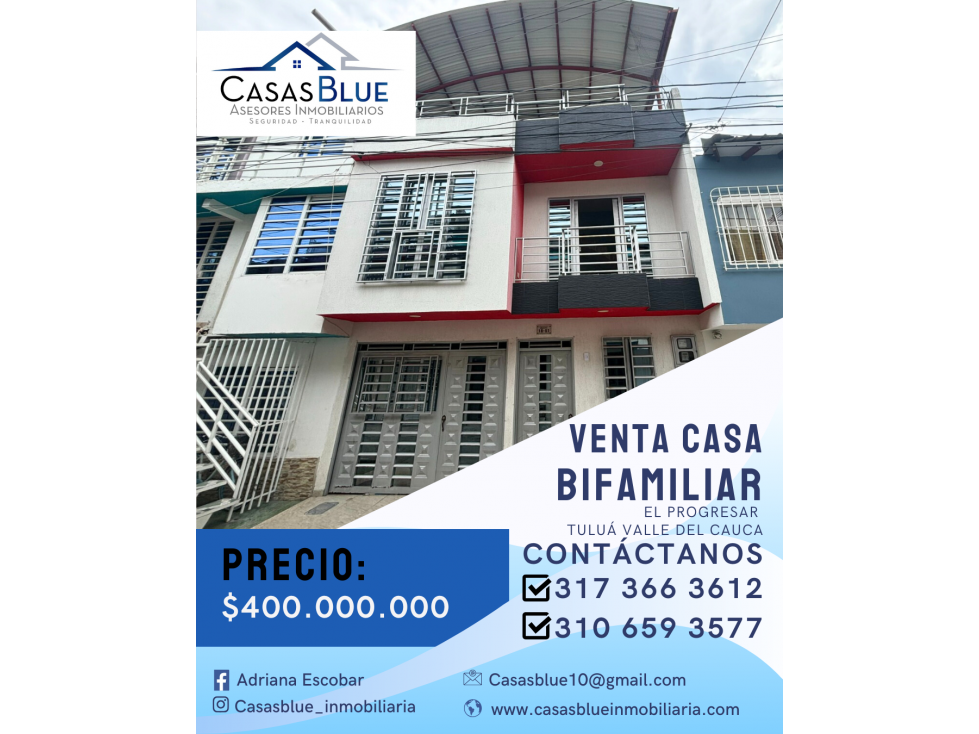 SE VENDE CASA BIFAMILIAR EN EL PROGRESAR TULUÁ VALLE DEL CAUCA