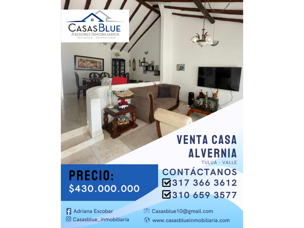 SE VENDE CASA  BARRIO ALVERNIA  TULUÁ