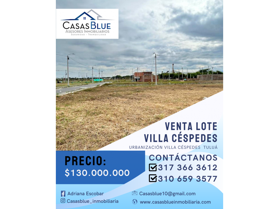 SE VENDE LOTE ESQUINERO EN LA URBANIZACIÓN VILLA CÉSPEDES TULUÁ V. - 1