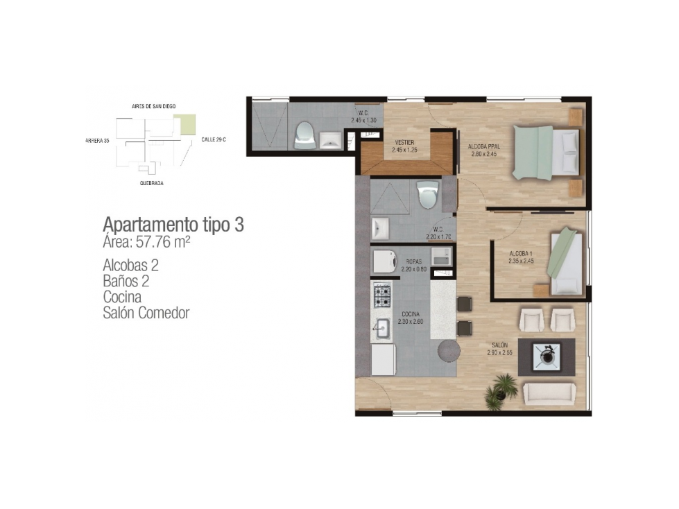 Cesión de Derechos Apartamento en el Retiro, 57 m²