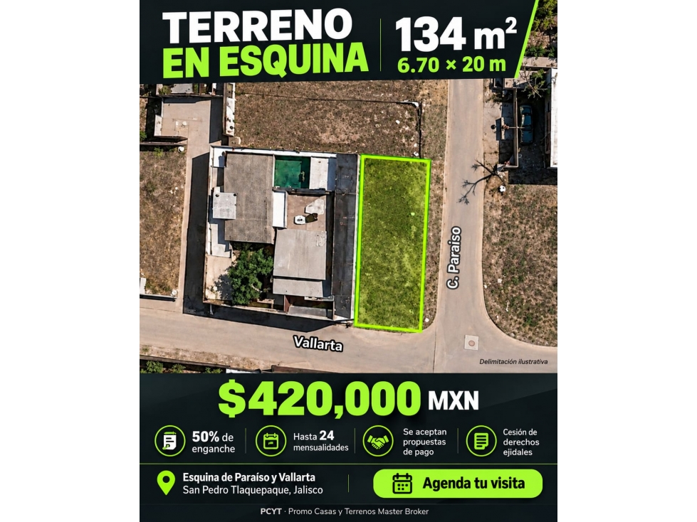 ¡TERRENO EN ESQUINA EN VALLE DE LOS PARAÃSOS, TLAQUEPAQUE! 134 m² - 1