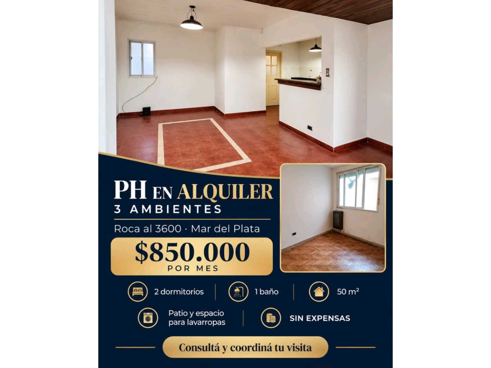 ALQUILER 24 MESES PH 3 AMBIENTES ZONA FACULTAD. ROCA 3600 - 1