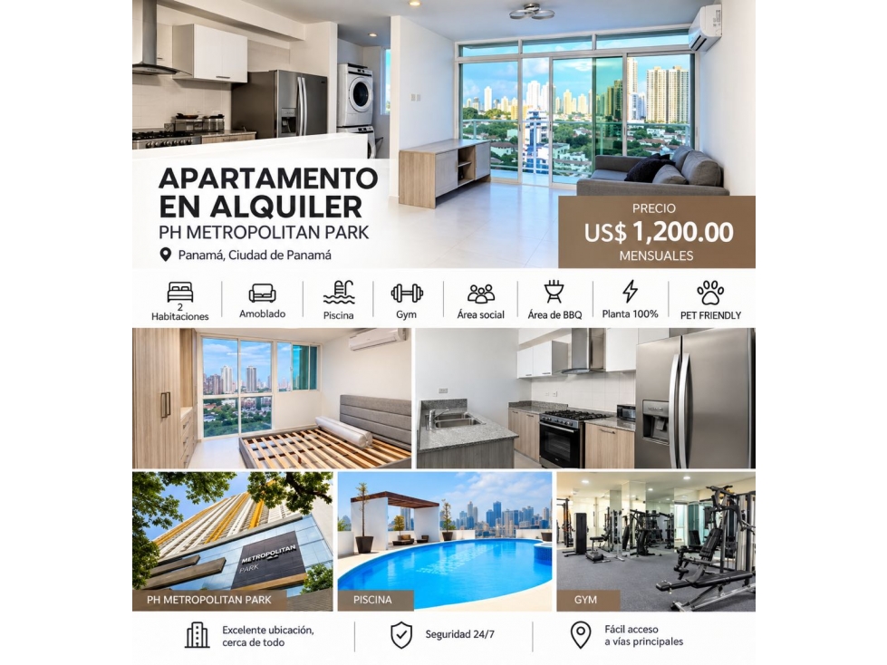 ALQUILER APARTAMENTO AMOBLADO 2R SAN FRANCISCO | PH METROPOLITAN PARK