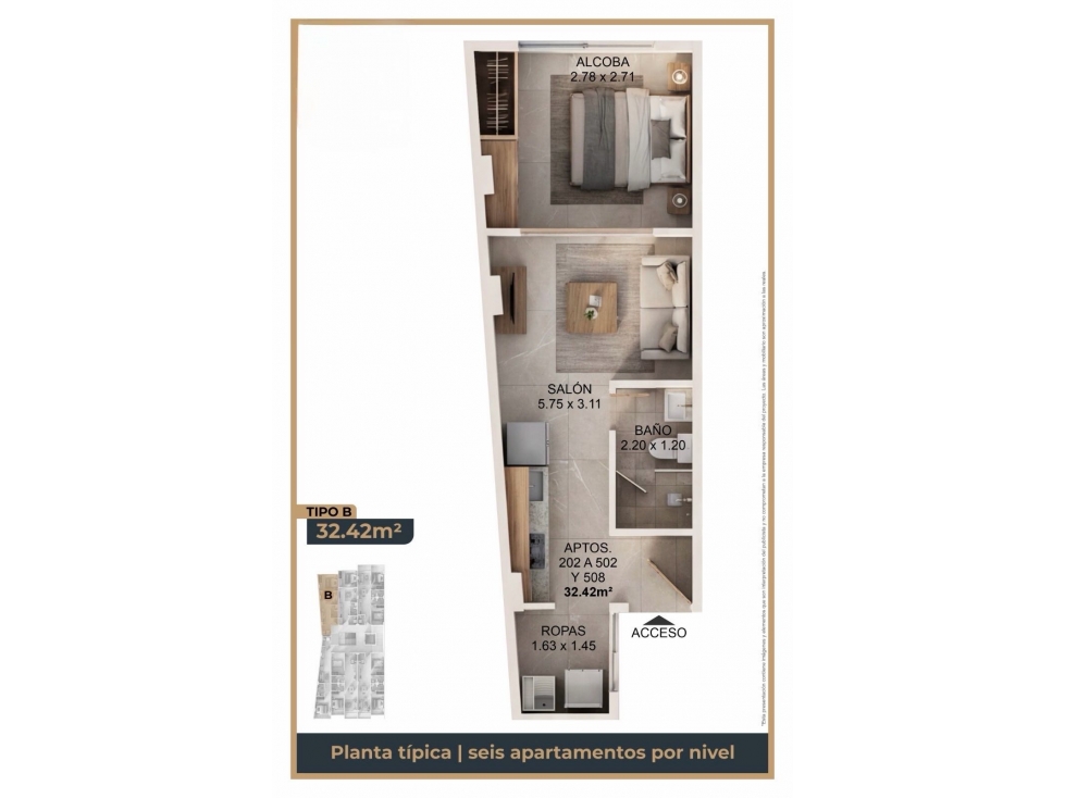 Apartaestudio 102 tipoB Vitaliving Caldas - 2