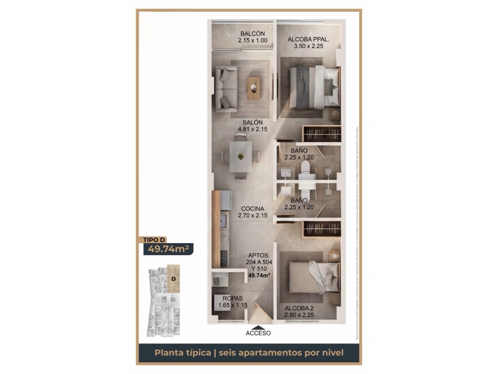 Apartamento 204 tipo D proyecto Vitaliving Caldas - 1