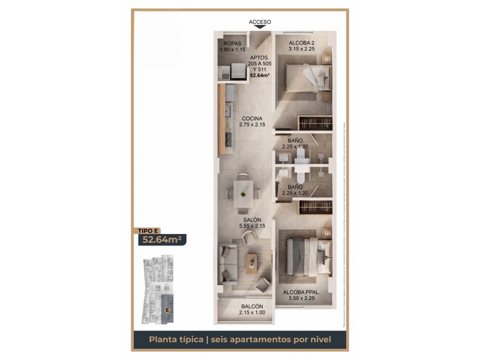 Apartamento 305 tipoE proyecto Vitaliving Caldas - 2