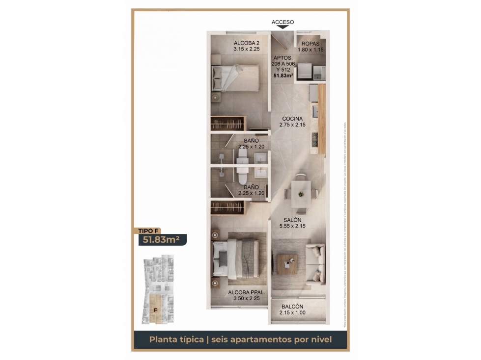 Apartamento 306 tipoF proyecto Vitaliving Caldas - 2