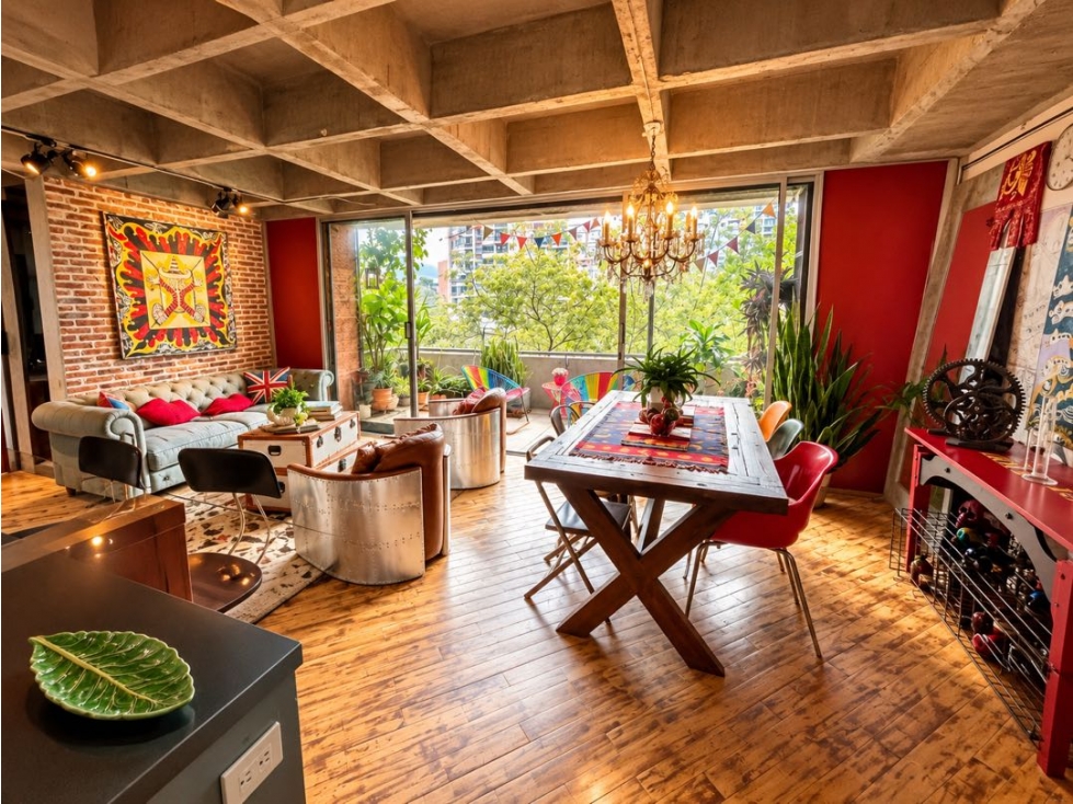 Apartamento Amoblado tipo industrial, con vista y tranquilo. Poblado. — foto 3