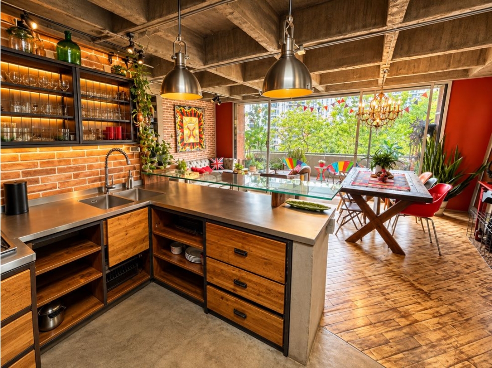 Apartamento Amoblado tipo industrial, con vista y tranquilo. Poblado.