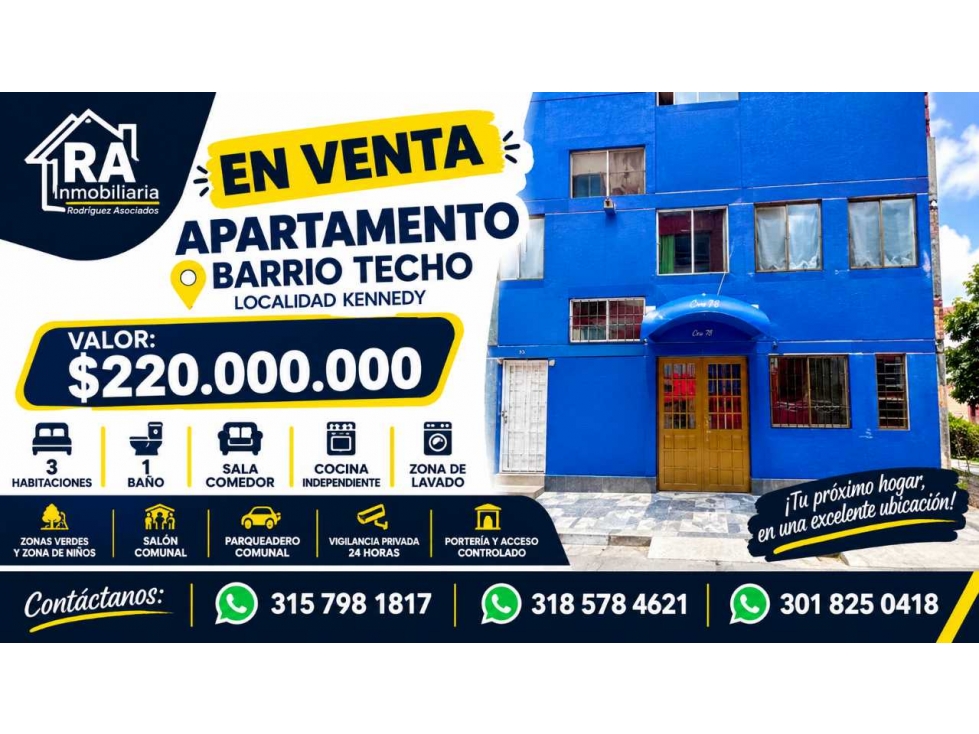 ¡APARTAMENTO EN VENTA BARRIO TECHO, KENNEDY!
