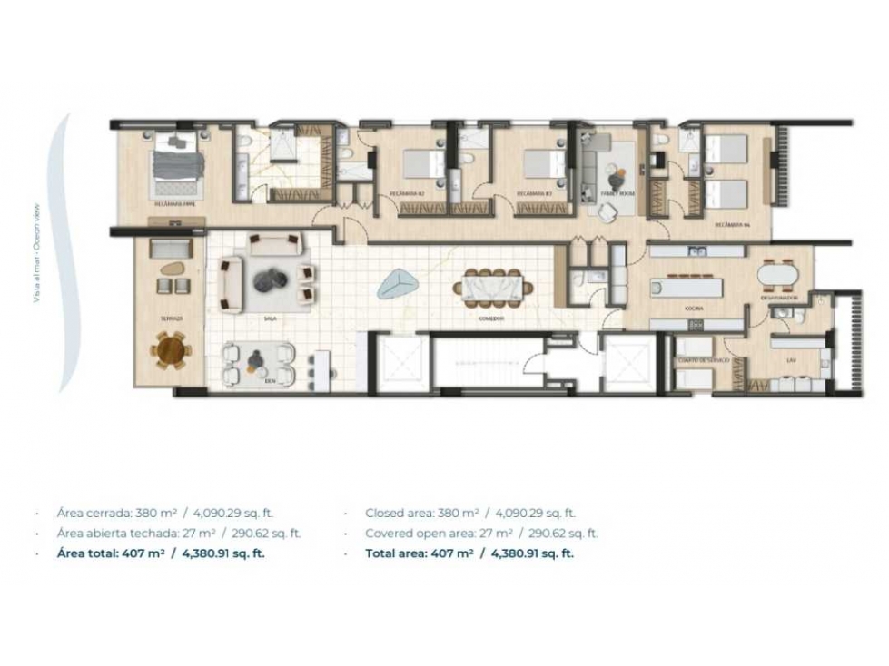 APARTAMENTO EN VENTA OCEAN REEF 3 RECAMARAS PH ALMAR — foto 3