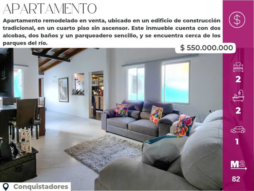Apartamento remodelado en Conquistadores piso 4 por escalas