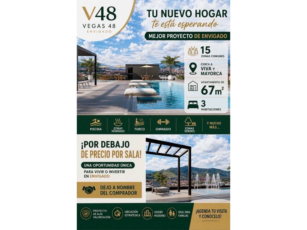 Apto Vegas48 al frente Polideportivo Envigado y muy cerca cc Mayorca.