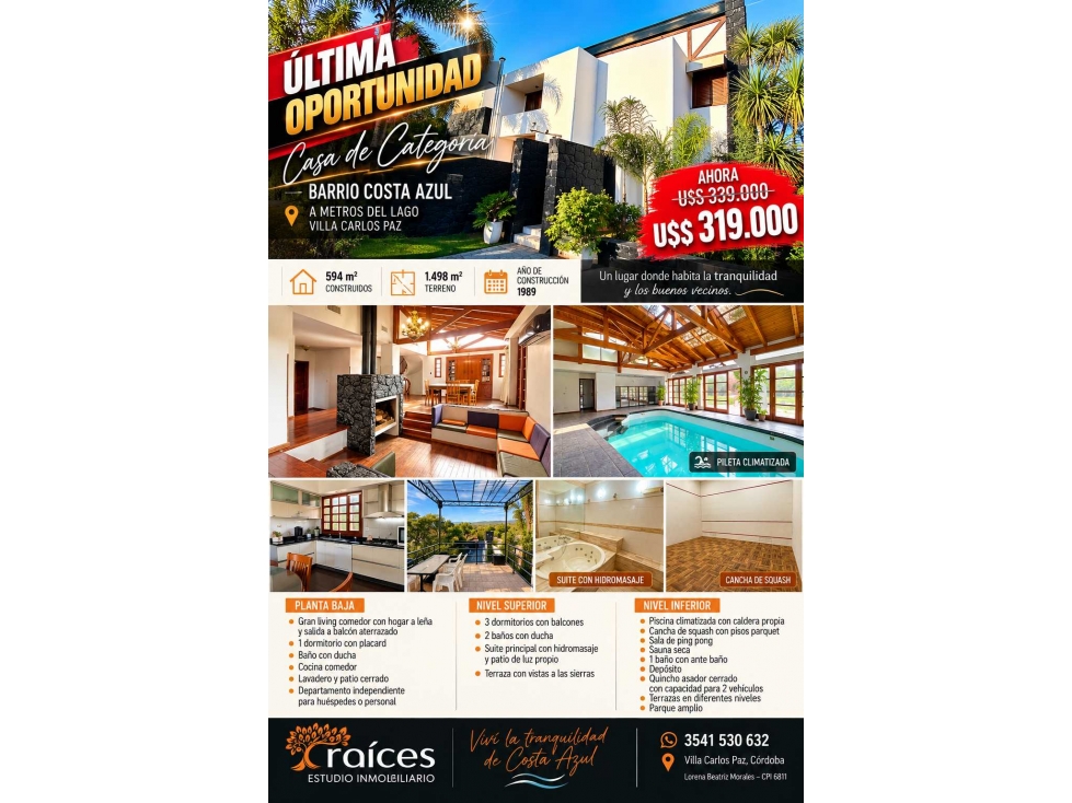 Casa de Categoria en Costa Azul a metros del lago, Villa Carlos Paz
