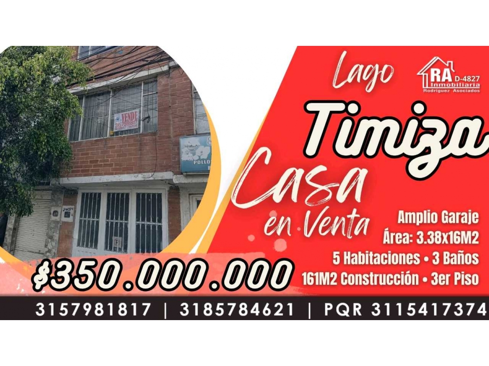 CASA DE TRES NIVELES CON GARAJE, EXCELENTEMENTE SITUADA EN LAGO TIMIZA