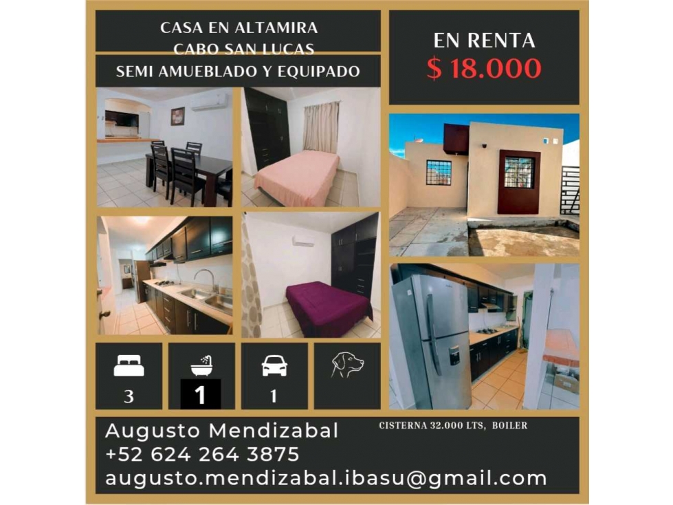 Casa en renta en Altamira. Cabo San Lucas