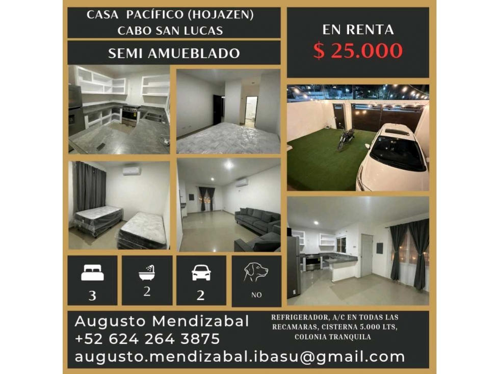 Casa en renta Pacifico (Hojazen).Cabo.San Lucas