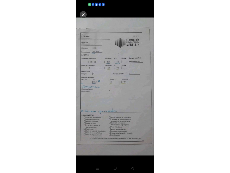C.DLOPE/CASA LOTE 31x11.2 = 347.2mt2/MED.BCASTELLANA ABAJO DE LA 80