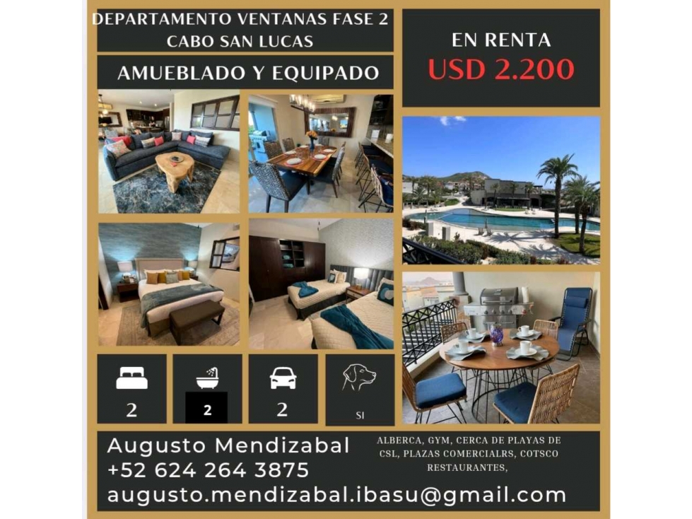 Departamento en renta en Ventanas fase 2.El Tezal.Cabo San.Lucas - 1