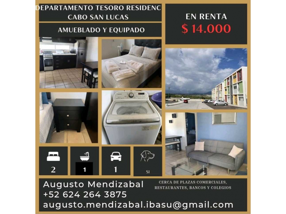 Departamento en renta Tesoro Residencial. Av Tamaral Cabo San.Lucas - 1