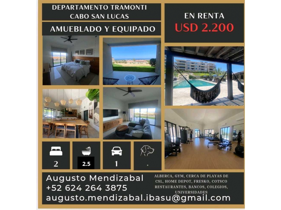 Departamento en renta Tramonti, El Tezal..Cabo San Lucas - 1